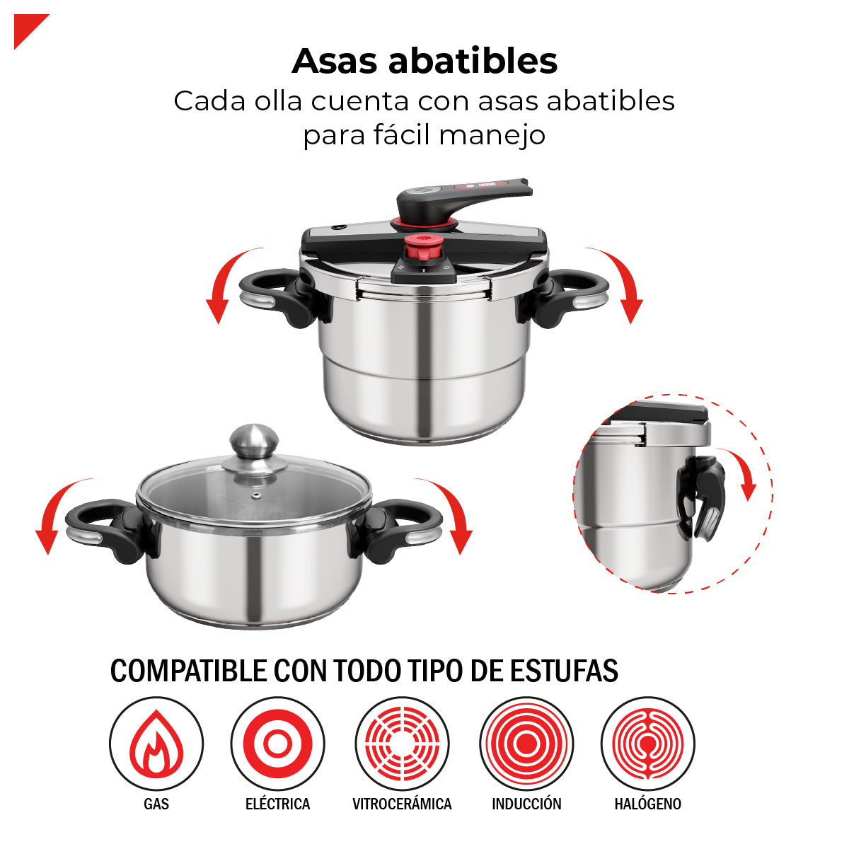 Set De Ollas De Presion Bogner 4 Y 6l Inox 304 Vapor Y Tapa