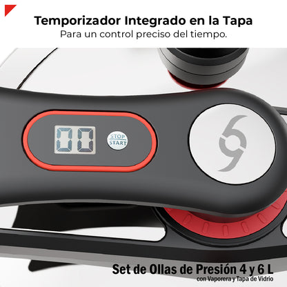 Set De Ollas De Presion Bogner 4 Y 6l Inox 304 Vapor Y Tapa