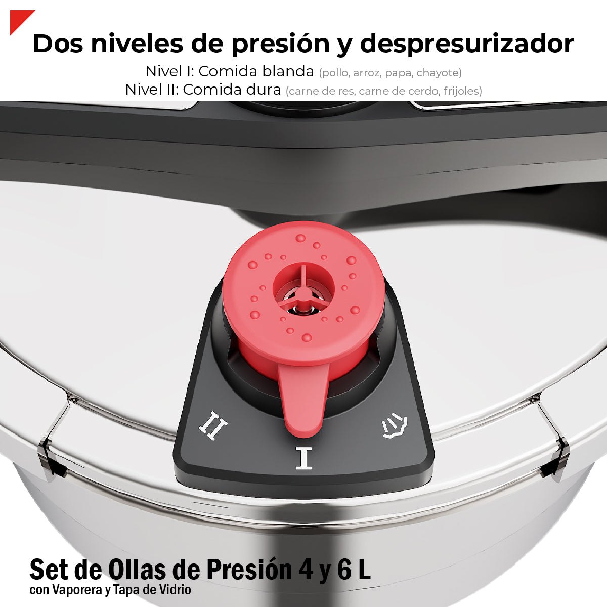 Set De Ollas De Presion Bogner 4 Y 6l Inox 304 Vapor Y Tapa