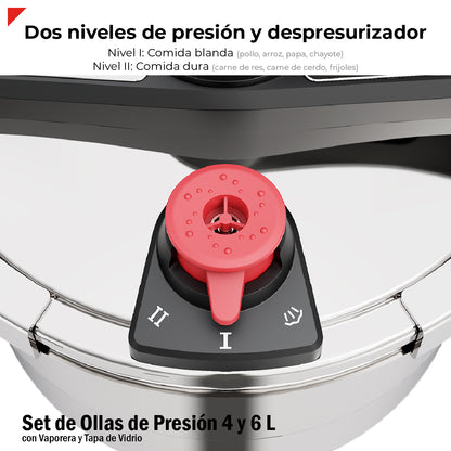 Set De Ollas De Presion Bogner 4 Y 6l Inox 304 Vapor Y Tapa