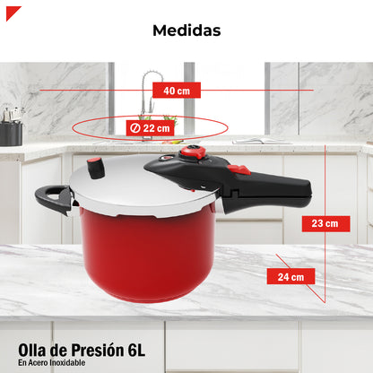 Bogner Olla de Presión de 6L BPCR06L – Acero Inoxidable 304, 5 Sistemas de Seguridad, 2 Niveles de Cocción