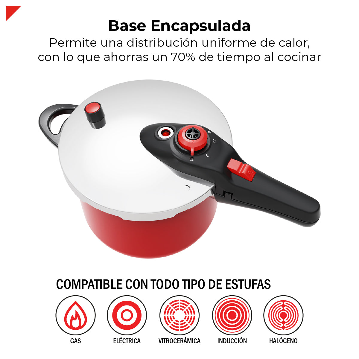 Bogner Olla de Presión de 6L BPCR06L – Acero Inoxidable 304, 5 Sistemas de Seguridad, 2 Niveles de Cocción