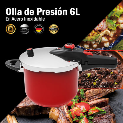 Bogner Olla de Presión de 6L BPCR06L – Acero Inoxidable 304, 5 Sistemas de Seguridad, 2 Niveles de Cocción