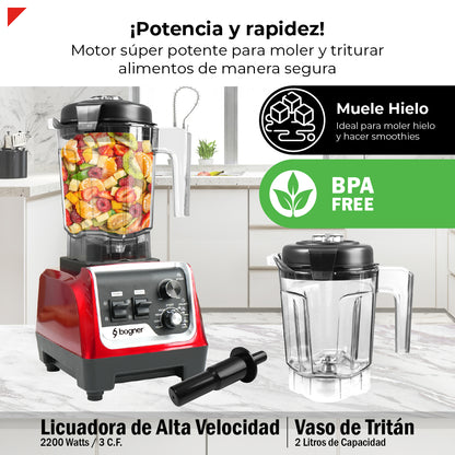 Bogner Combo Licuadora de Alta Potencia BSB03R 2200W + Vaso Extra