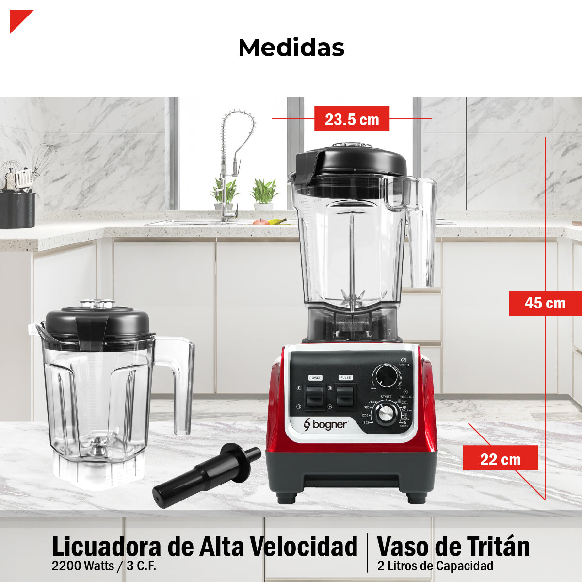 Bogner Combo Licuadora de Alta Potencia BSB03R 2200W + Vaso Extra