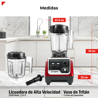 Bogner Combo Licuadora de Alta Potencia BSB03R 2200W + Vaso Extra