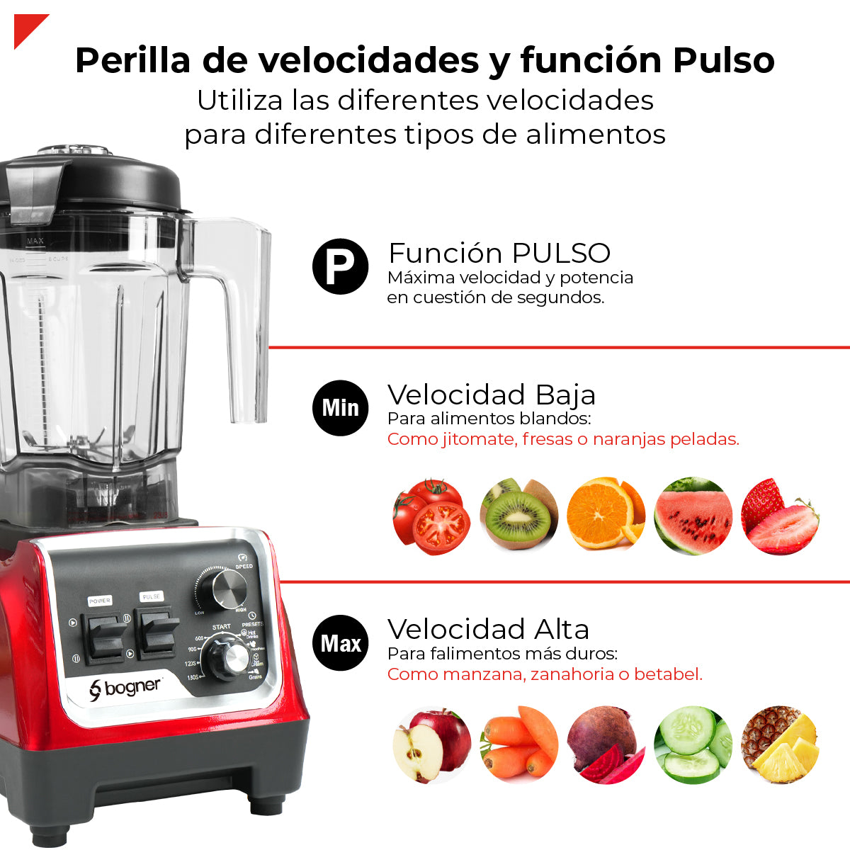 Bogner Combo Licuadora de Alta Potencia BSB03R 2200W + Vaso Extra
