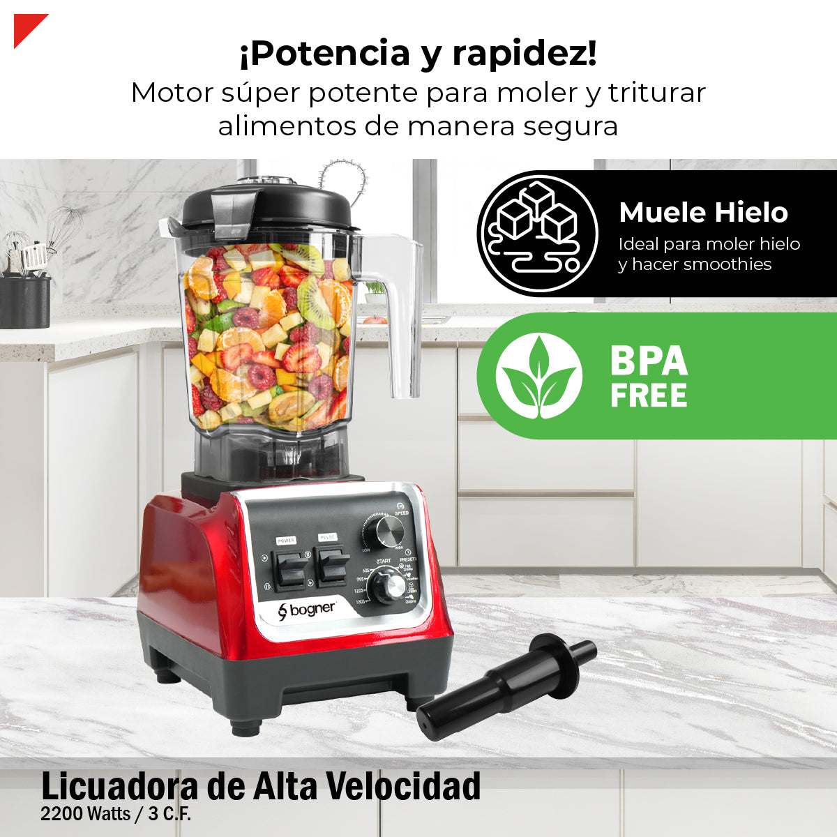 Licuadora de Alta Potencia Bogner BSB03R 2200W | Vaso de Tritán