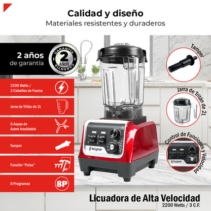 Licuadora de Alta Potencia Bogner BSB03R 2200W | Vaso de Tritán