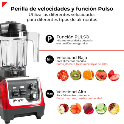 Licuadora de Alta Potencia Bogner BSB03R 2200W | Vaso de Tritán
