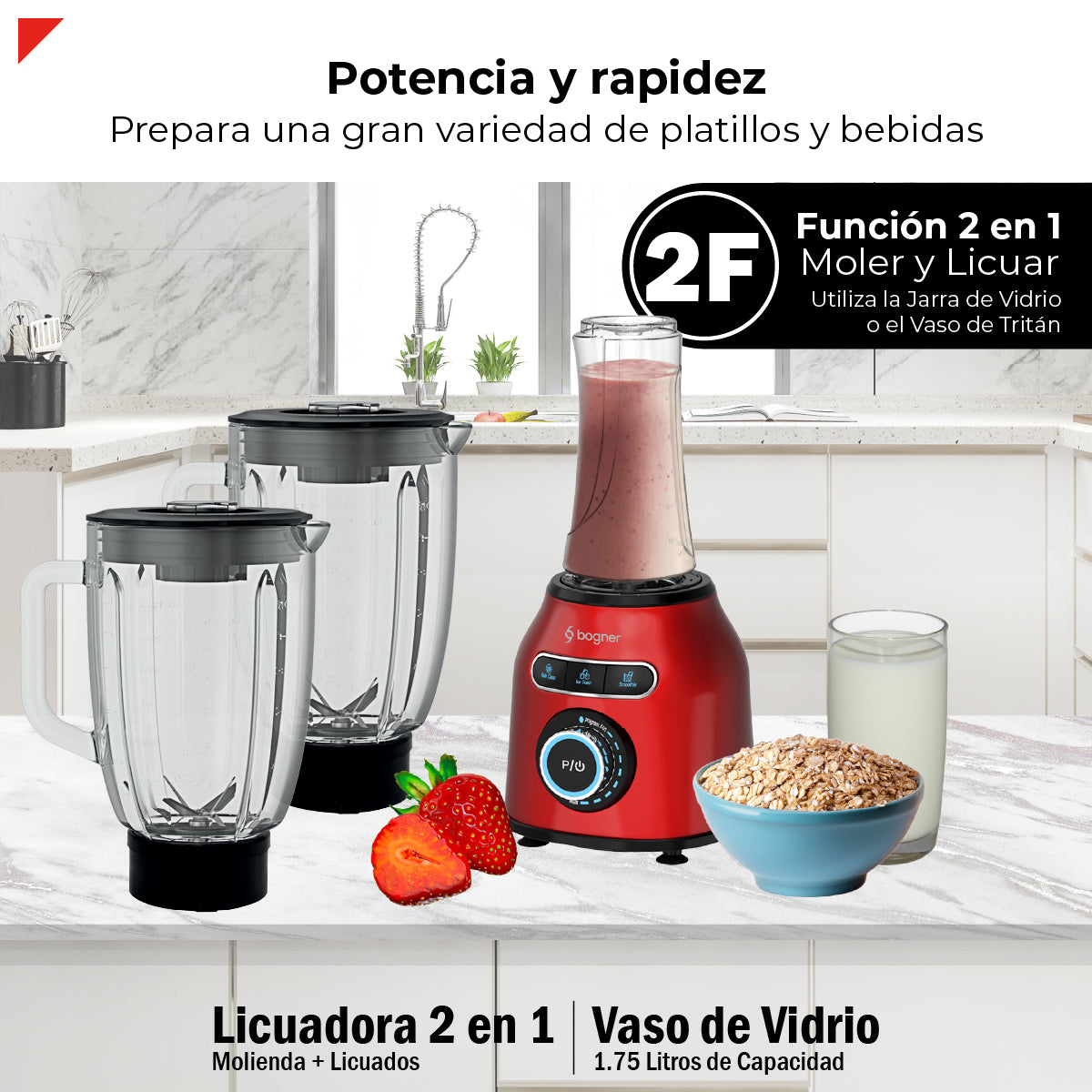 Bogner Combo Licuadora 2 En 1 Con Vaso Para Licuados 1200W + Vaso Extra