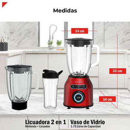 Bogner Combo Licuadora 2 En 1 Con Vaso Para Licuados 1200W + Vaso Extra