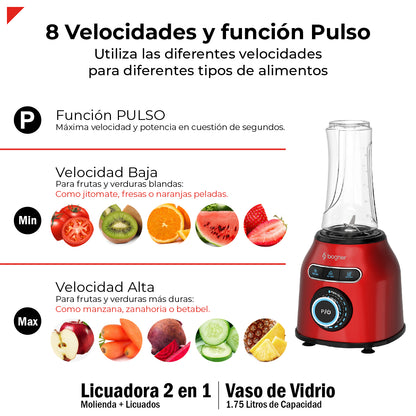 Bogner Combo Licuadora 2 En 1 Con Vaso Para Licuados 1200W + Vaso Extra