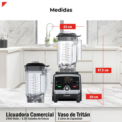 Bogner Combo Licuadora Comercial 2500w 2L Tritán BSB07N + Vaso Extra