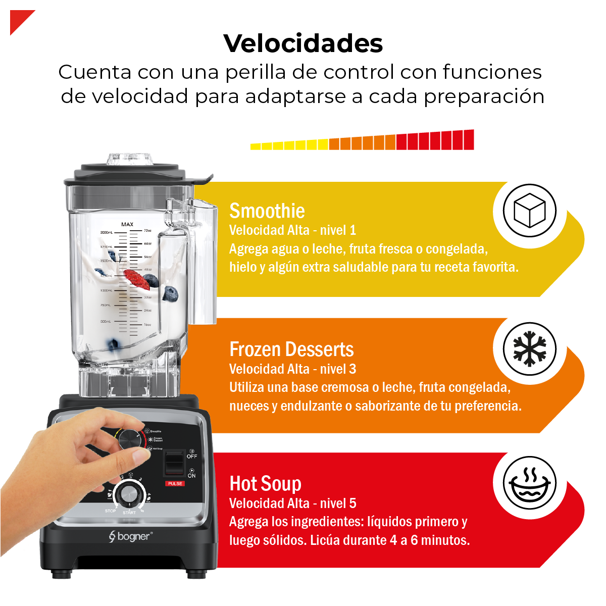 Bogner Combo Licuadora Comercial 2500w 2L Tritán BSB07N + Vaso Extra