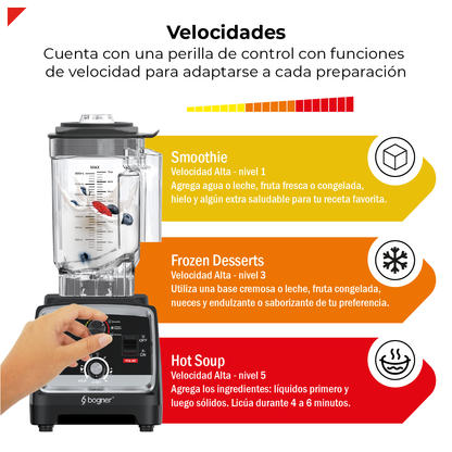 Bogner Combo Licuadora Comercial 2500w 2L Tritán BSB07N + Vaso Extra