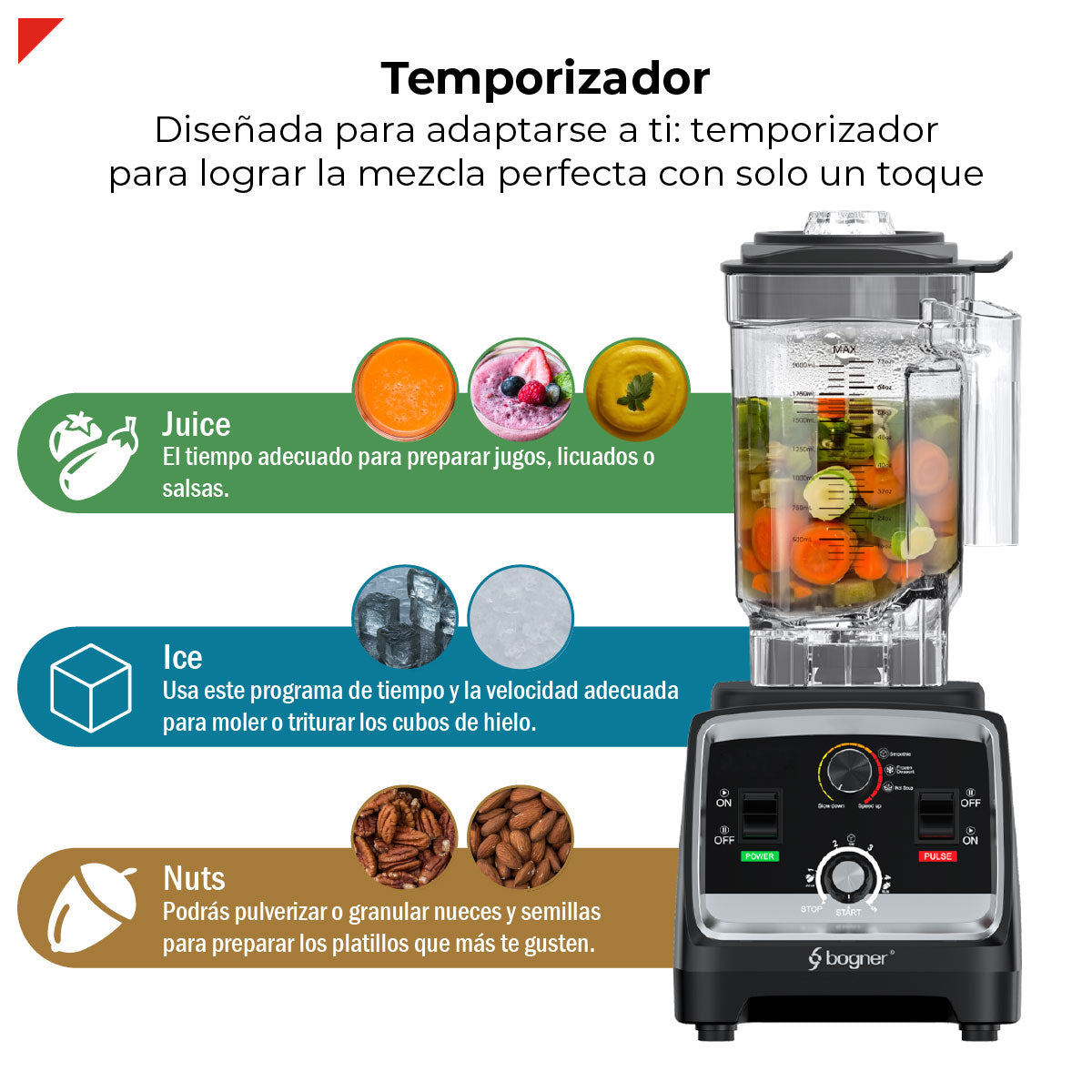 Bogner Combo Licuadora Comercial 2500w 2L Tritán BSB07N + Vaso Extra