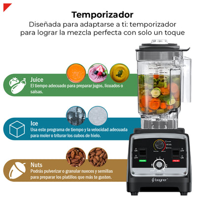 Bogner Combo Licuadora Comercial 2500w 2L Tritán BSB07N + Vaso Extra