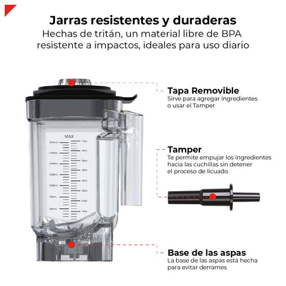 Bogner Combo Licuadora Comercial 2500w 2L Tritán BSB07N + Vaso Extra