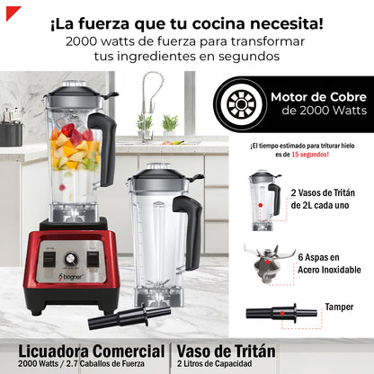 Bogner Combo Licuadora Comercial 2000w 2L Tritán BSB08S + Vaso Extra
