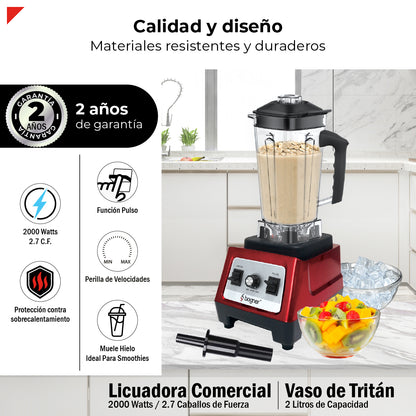 Bogner Combo Licuadora Comercial 2000w 2L Tritán BSB08S + Vaso Extra