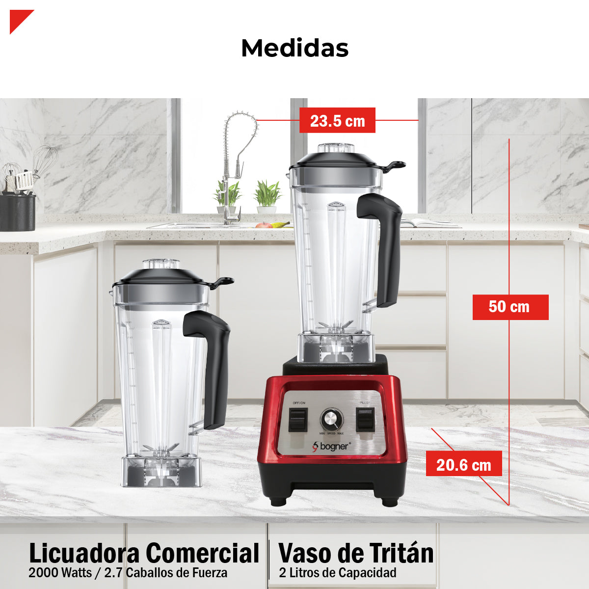 Bogner Combo Licuadora Comercial 2000w 2L Tritán BSB08S + Vaso Extra