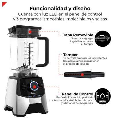 Bogner Combo Licuadora Profesional BSB09S – 3000W, 2L, Cuchillas Titanio + Vaso Extra
