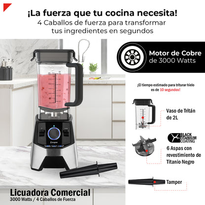 Bogner Licuadora Profesional BSB09S – 3000W, 2L, 3 Programas, Cuchillas Titanio, Acero Inoxidable