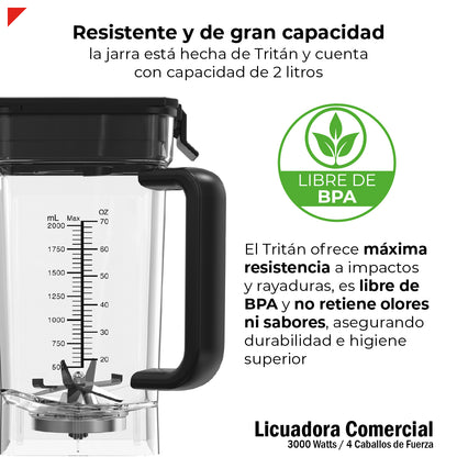Bogner Licuadora Profesional BSB09S – 3000W, 2L, 3 Programas, Cuchillas Titanio, Acero Inoxidable
