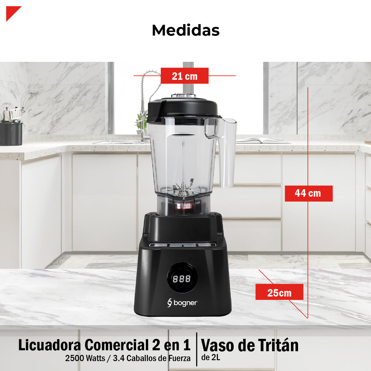 Bogner Combo Licuadora 2 En 1 2500w Tritán 2l + Vaso Extra