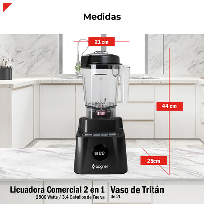 Bogner Combo Licuadora 2 En 1 2500w Tritán 2l + Vaso Extra