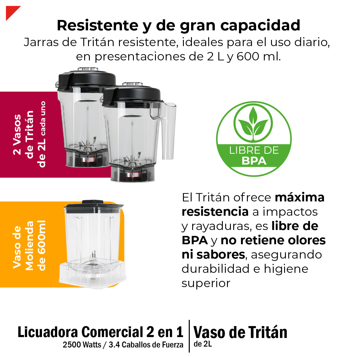 Bogner Combo Licuadora 2 En 1 2500w Tritán 2l + Vaso Extra