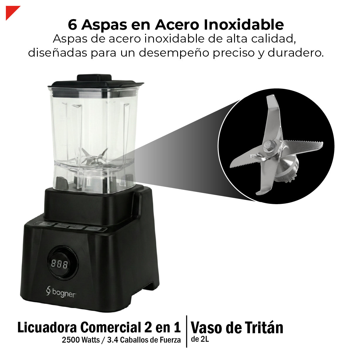 Bogner Combo Licuadora 2 En 1 2500w Tritán 2l + Vaso Extra