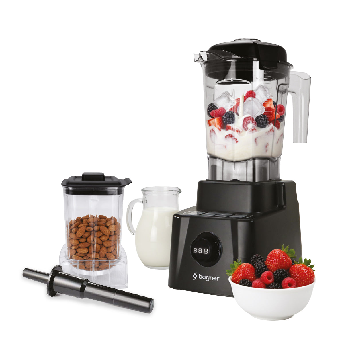 Bogner Licuadora Profesional BSB10XG 2500W (3.4 HP) con Jarra de Tritán 2L, Vaso de Molienda, Pantalla LED y Tamper