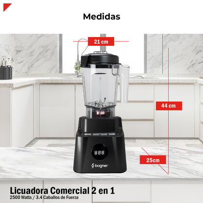 Bogner Licuadora Profesional BSB10XG 2500W (3.4 HP) con Jarra de Tritán 2L, Vaso de Molienda, Pantalla LED y Tamper