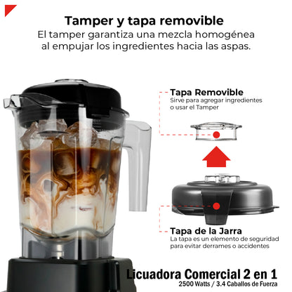 Bogner Licuadora Profesional BSB10XG 2500W (3.4 HP) con Jarra de Tritán 2L, Vaso de Molienda, Pantalla LED y Tamper