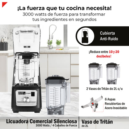 Bogner Combo Licuadora Silenciosa 3000w 4hp Tritán 2l + Vaso Extra
