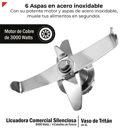 Bogner Combo Licuadora Silenciosa 3000w 4hp Tritán 2l + Vaso Extra