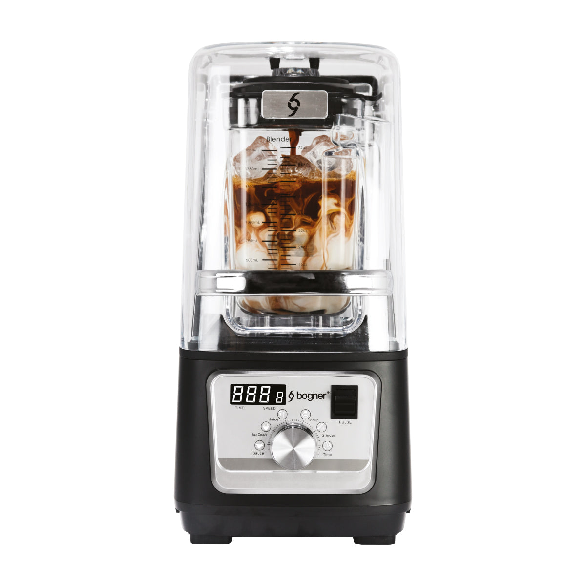 Bogner Licuadora Comercial  Silenciosa BSSB01 3000W (4 HP) con Cubierta Antiruido, Jarra de Tritán 2L, 6 Programas, Panel LED y Función Pulso