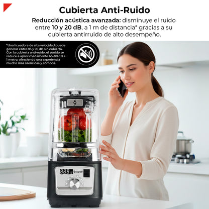 Bogner Licuadora Comercial  Silenciosa BSSB01 3000W (4 HP) con Cubierta Antiruido, Jarra de Tritán 2L, 6 Programas, Panel LED y Función Pulso