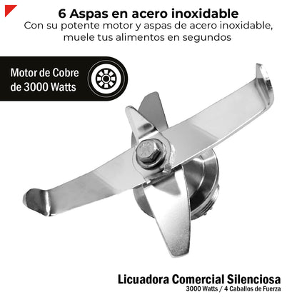 Bogner Licuadora Comercial  Silenciosa BSSB01 3000W (4 HP) con Cubierta Antiruido, Jarra de Tritán 2L, 6 Programas, Panel LED y Función Pulso