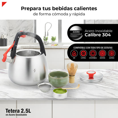Tetera Bogner 2.5l Acero Inoxidable Bwk25 Compatible Estufas