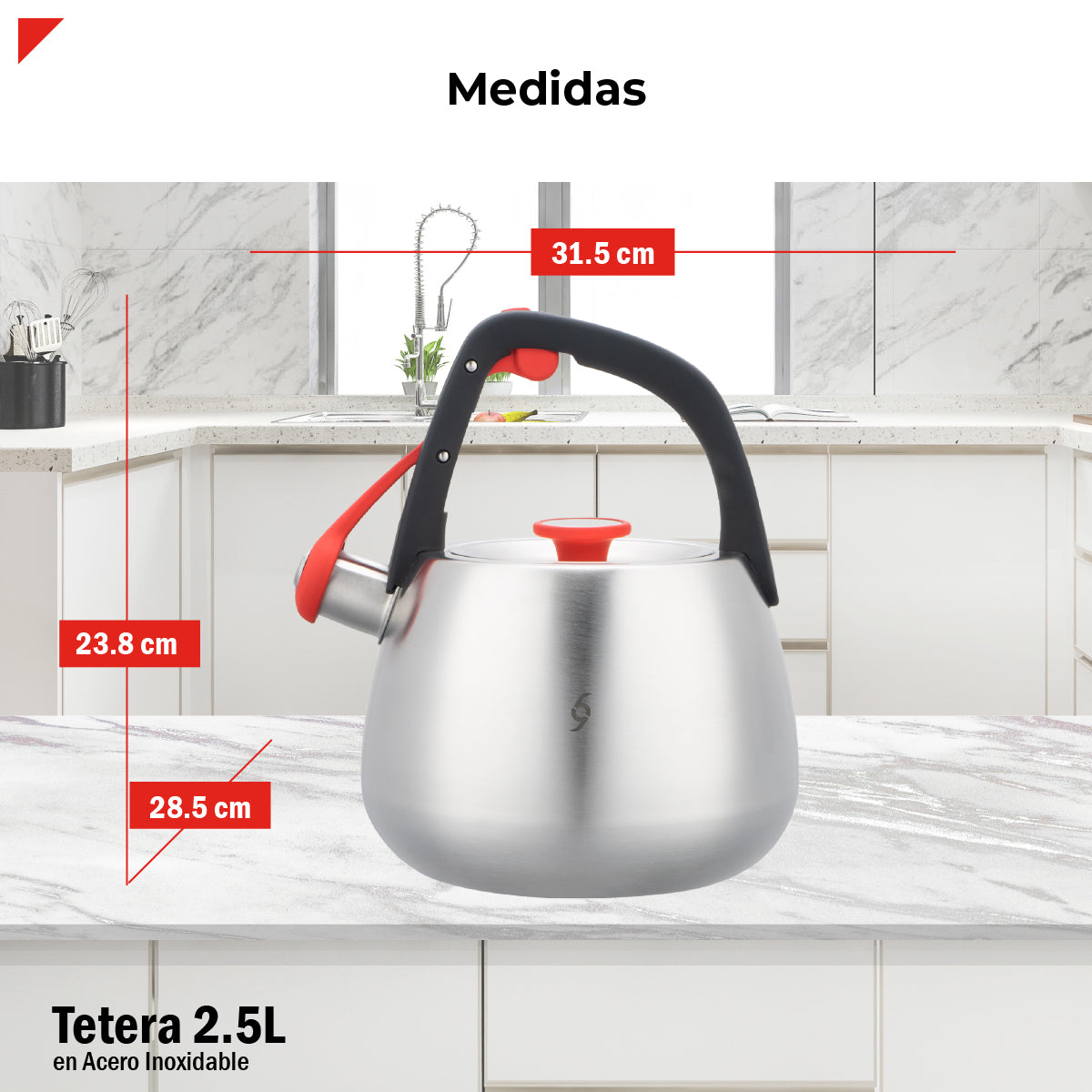 Tetera Bogner 2.5l Acero Inoxidable Bwk25 Compatible Estufas