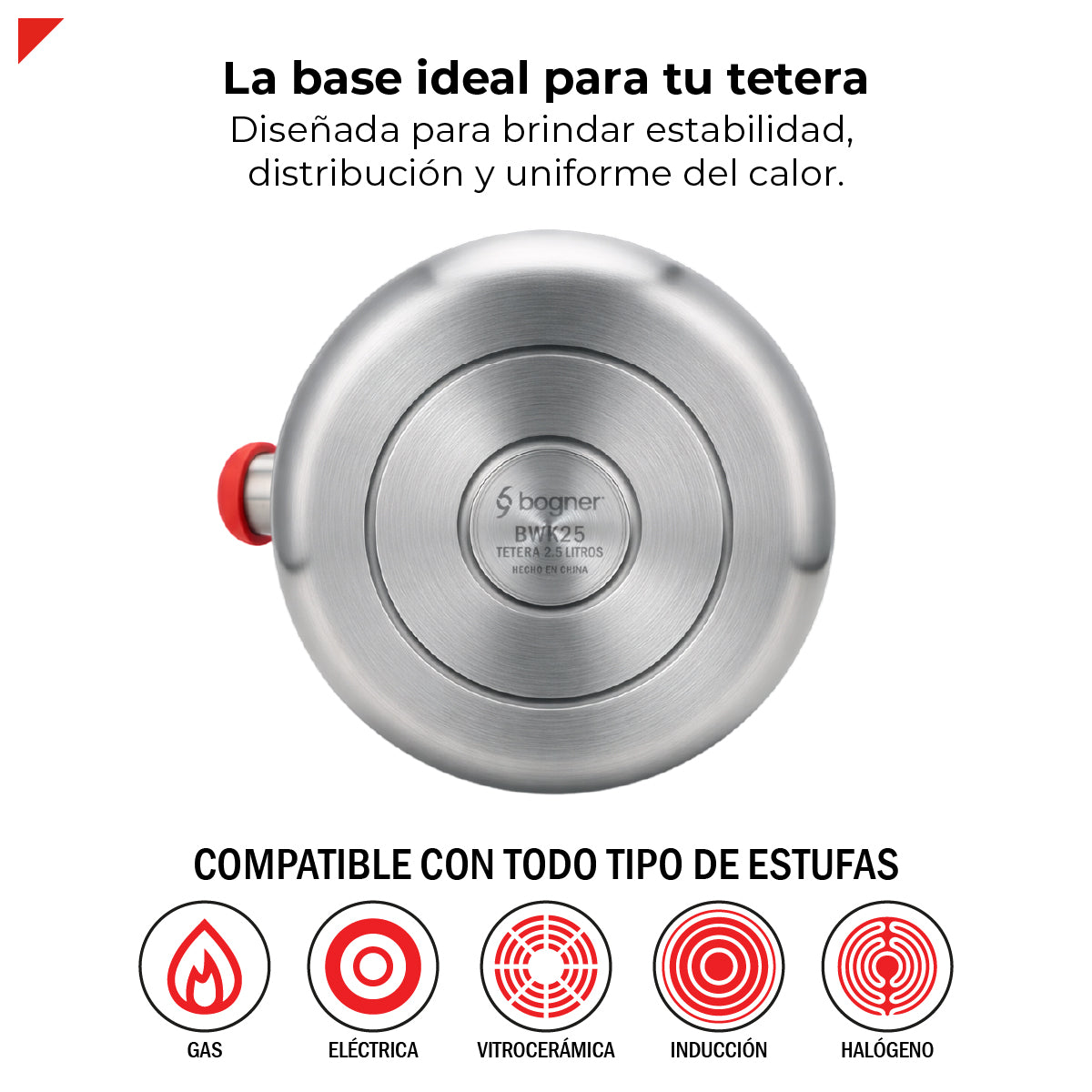 Tetera Bogner 2.5l Acero Inoxidable Bwk25 Compatible Estufas
