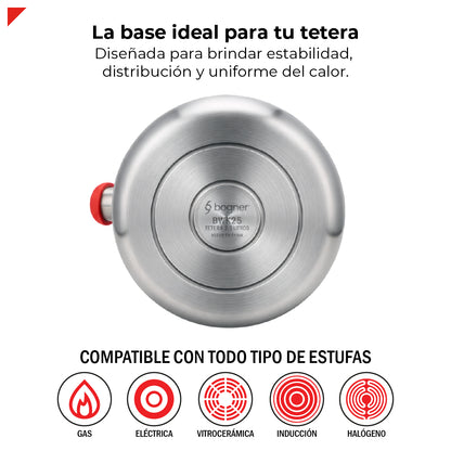 Tetera Bogner 2.5l Acero Inoxidable Bwk25 Compatible Estufas