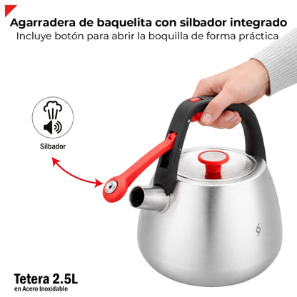 Tetera Bogner 2.5l Acero Inoxidable Bwk25 Compatible Estufas
