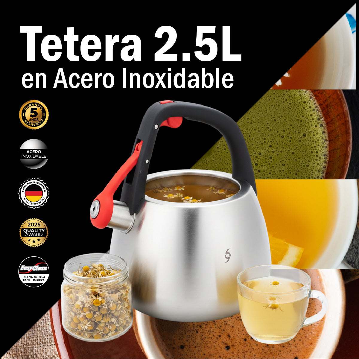 Tetera Bogner 2.5l Acero Inoxidable Bwk25 Compatible Estufas