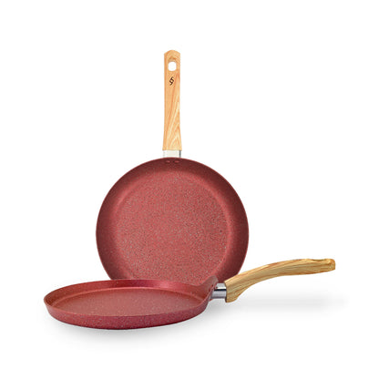 Set de Sartén con Comal 24 y 25cm Roca Madera Ruby con Antiadherente Xylan Plus