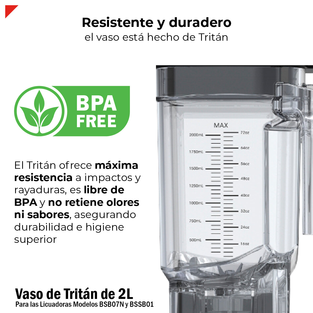 Vaso Tritán 2l C/aspas Y Tapa Para Licuadora Bssb01 Y Bsb07n
