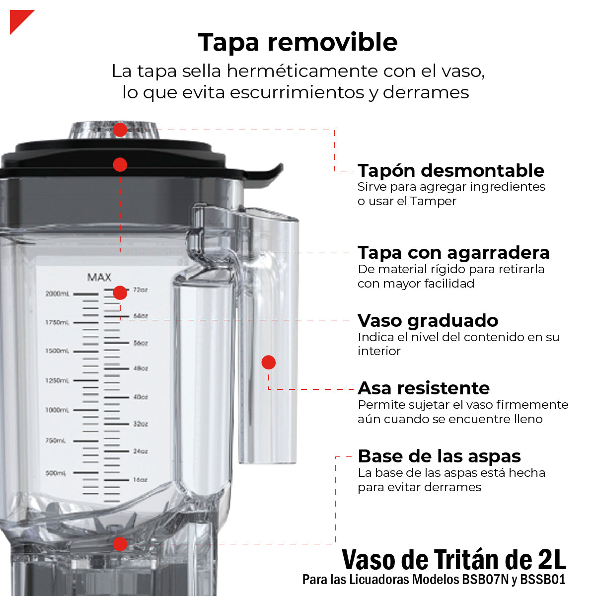 Vaso Tritán 2l C/aspas Y Tapa Para Licuadora Bssb01 Y Bsb07n
